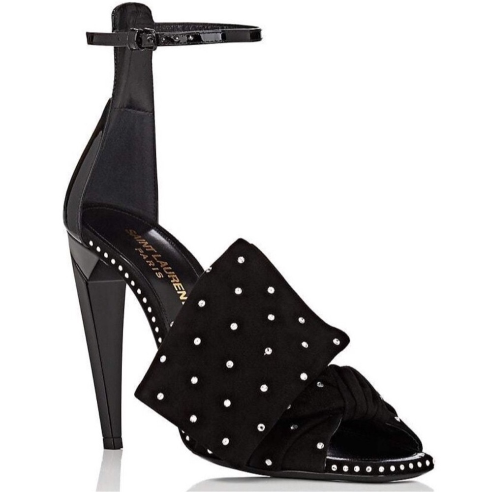 NWT Saint Laurent Freja suede bow crystal open toe heels black 9 EUR 39.5 - Picture 3 of 13